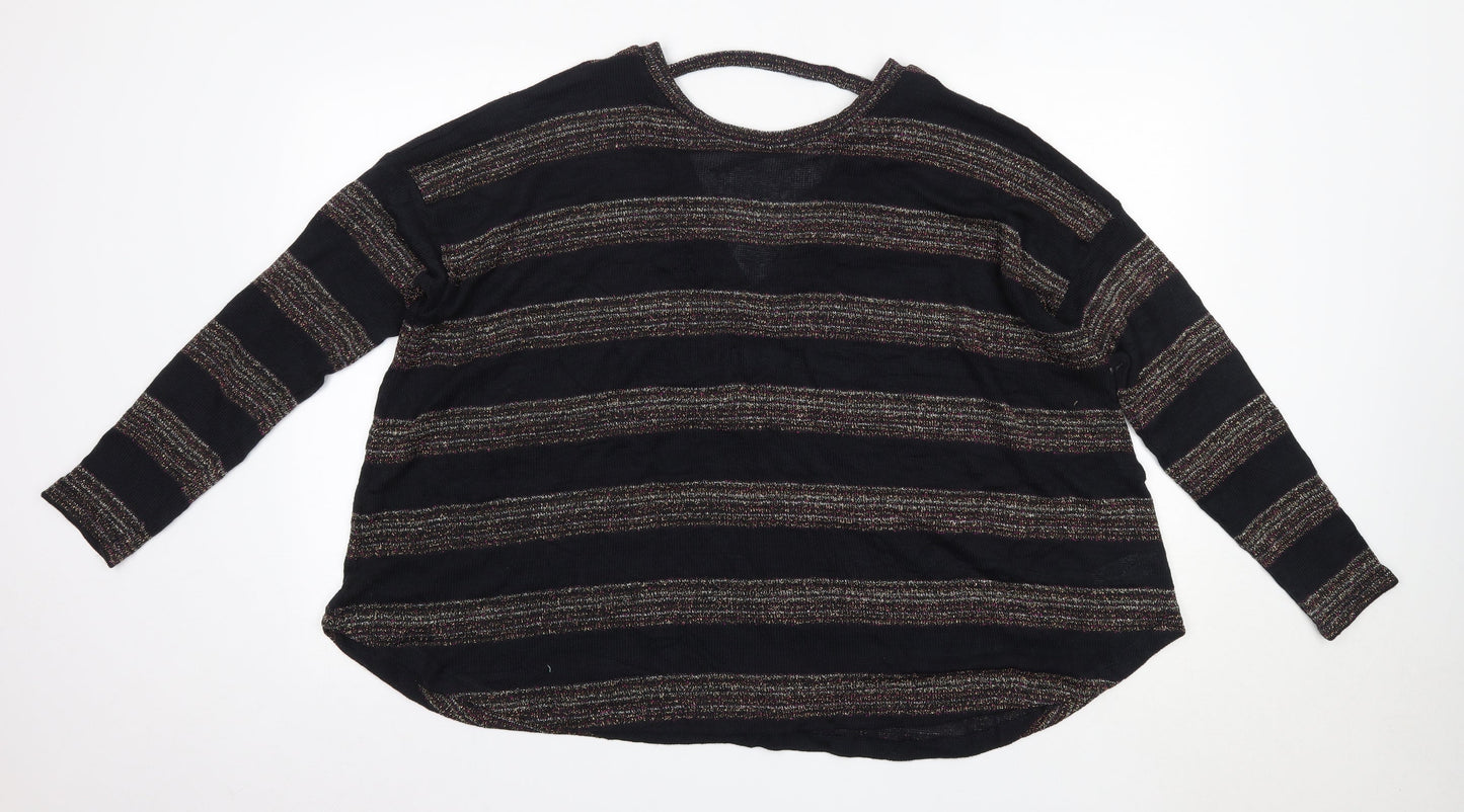 NEXT Womens Black Round Neck Striped Polyester Pullover Jumper Size 14