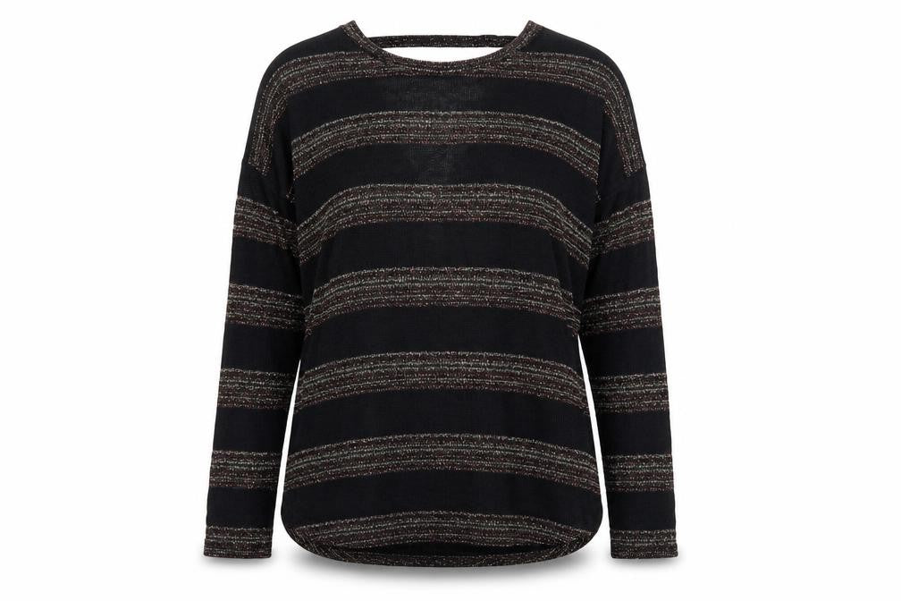 NEXT Womens Black Round Neck Striped Polyester Pullover Jumper Size 14