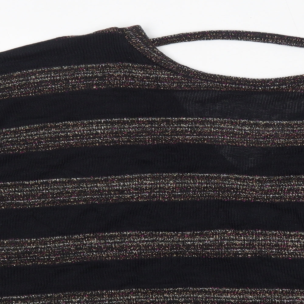NEXT Womens Black Round Neck Striped Polyester Pullover Jumper Size 14