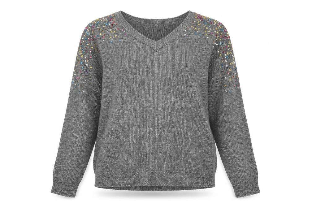 George Womens Grey V-Neck  Polyester Pullover Jumper Size M