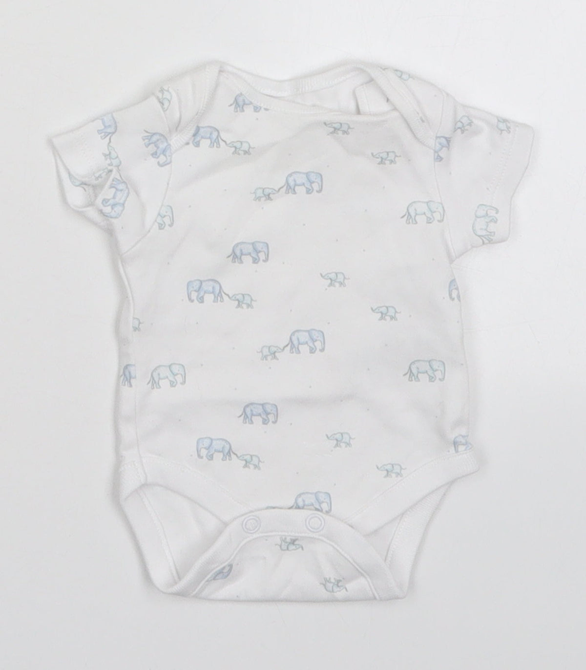 Next Boys White  Cotton Babygrow One-Piece Size Newborn  Button - Elephants