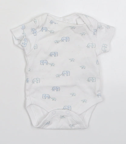Next Boys White  Cotton Babygrow One-Piece Size Newborn  Button - Elephants