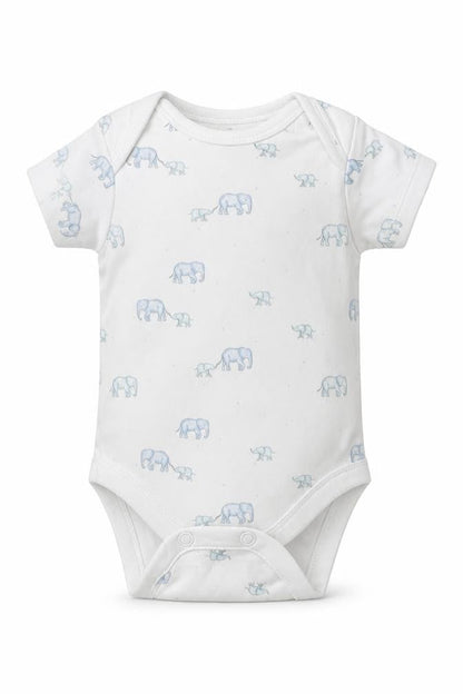 Next Boys White  Cotton Babygrow One-Piece Size Newborn  Button - Elephants