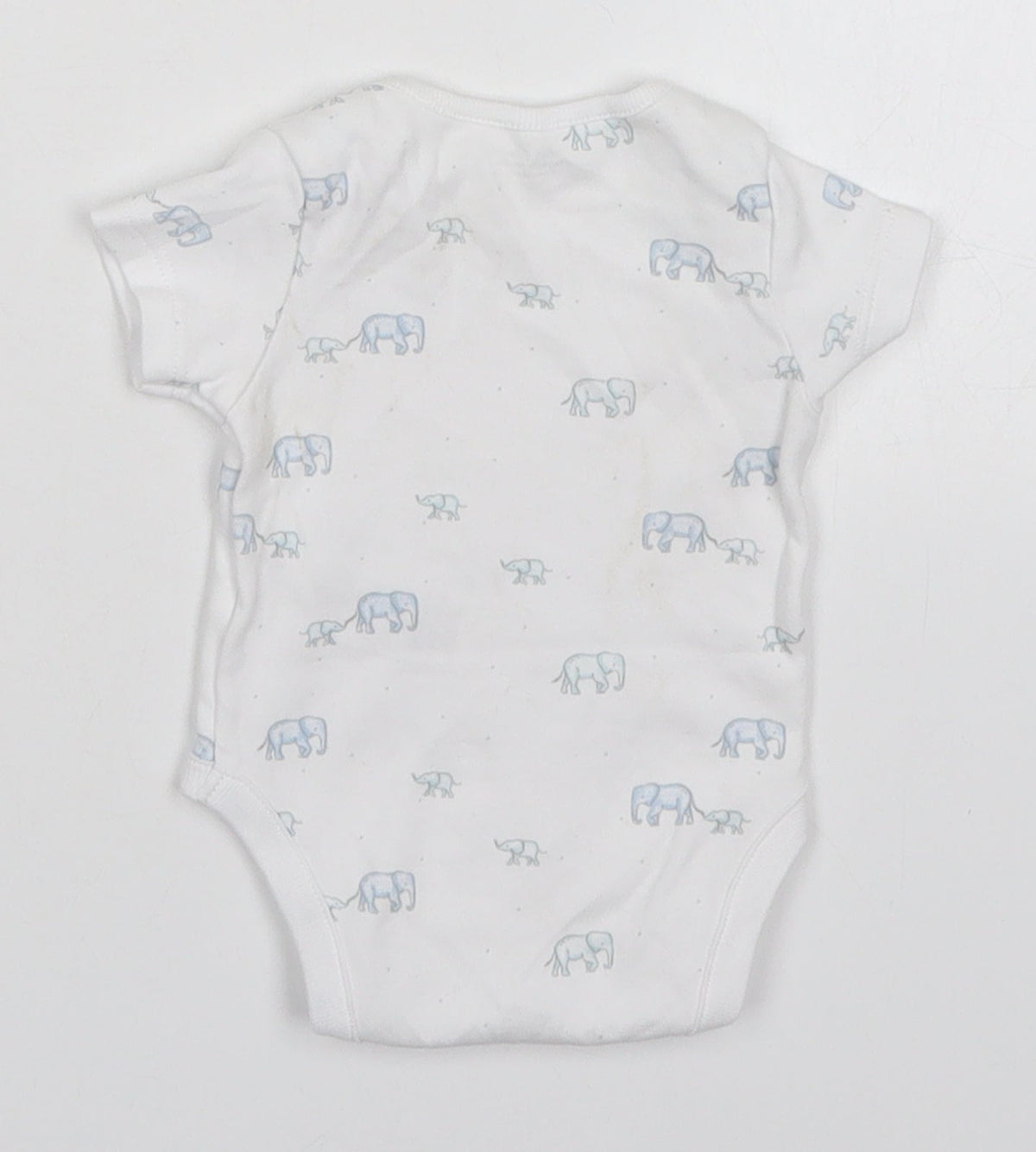 Next Boys White  Cotton Babygrow One-Piece Size Newborn  Button - Elephants