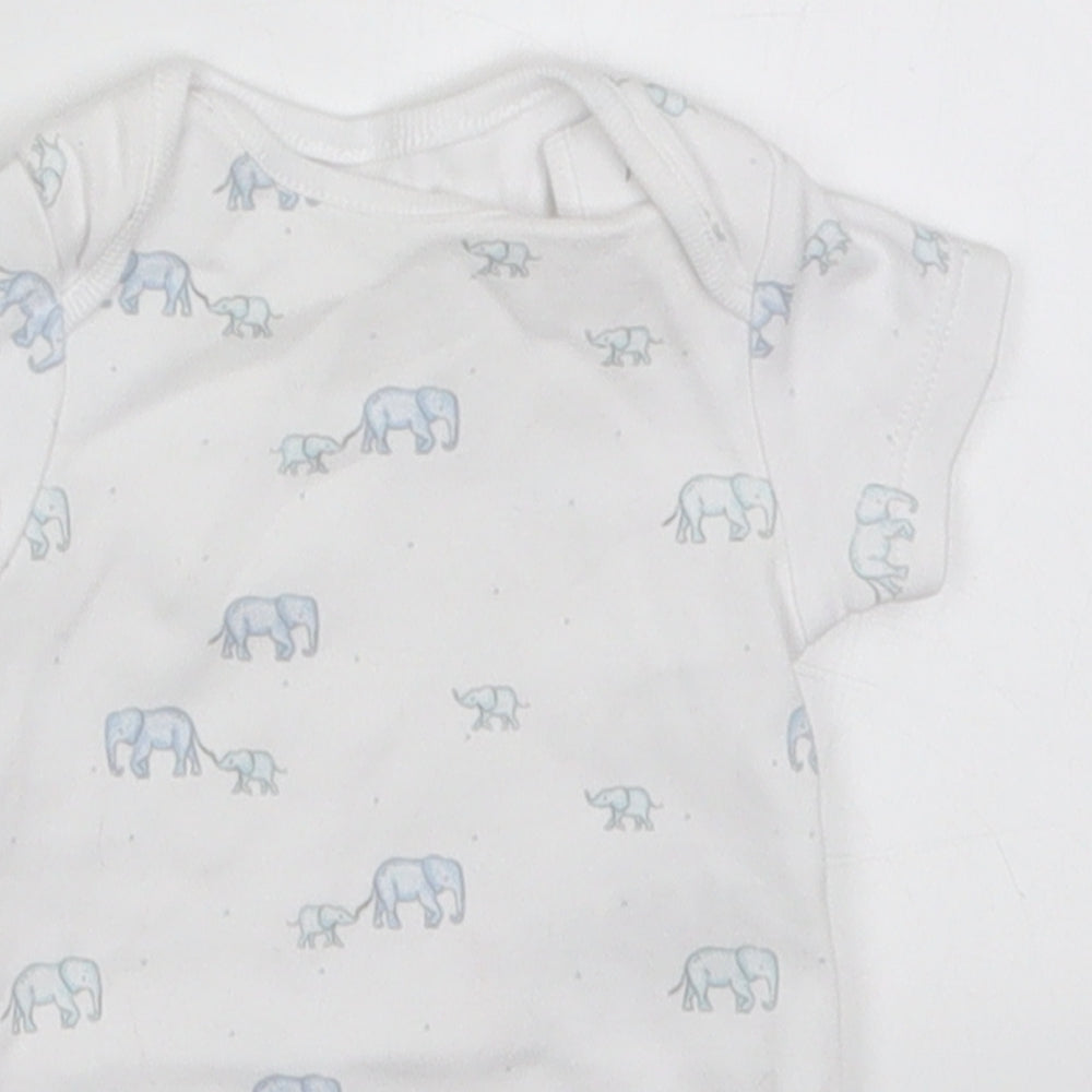 Next Boys White  Cotton Babygrow One-Piece Size Newborn  Button - Elephants