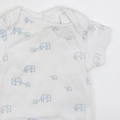 Next Boys White  Cotton Babygrow One-Piece Size Newborn  Button - Elephants