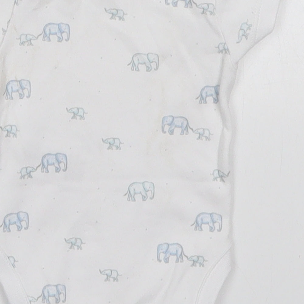 Next Boys White  Cotton Babygrow One-Piece Size Newborn  Button - Elephants