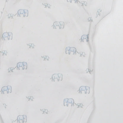 Next Boys White  Cotton Babygrow One-Piece Size Newborn  Button - Elephants