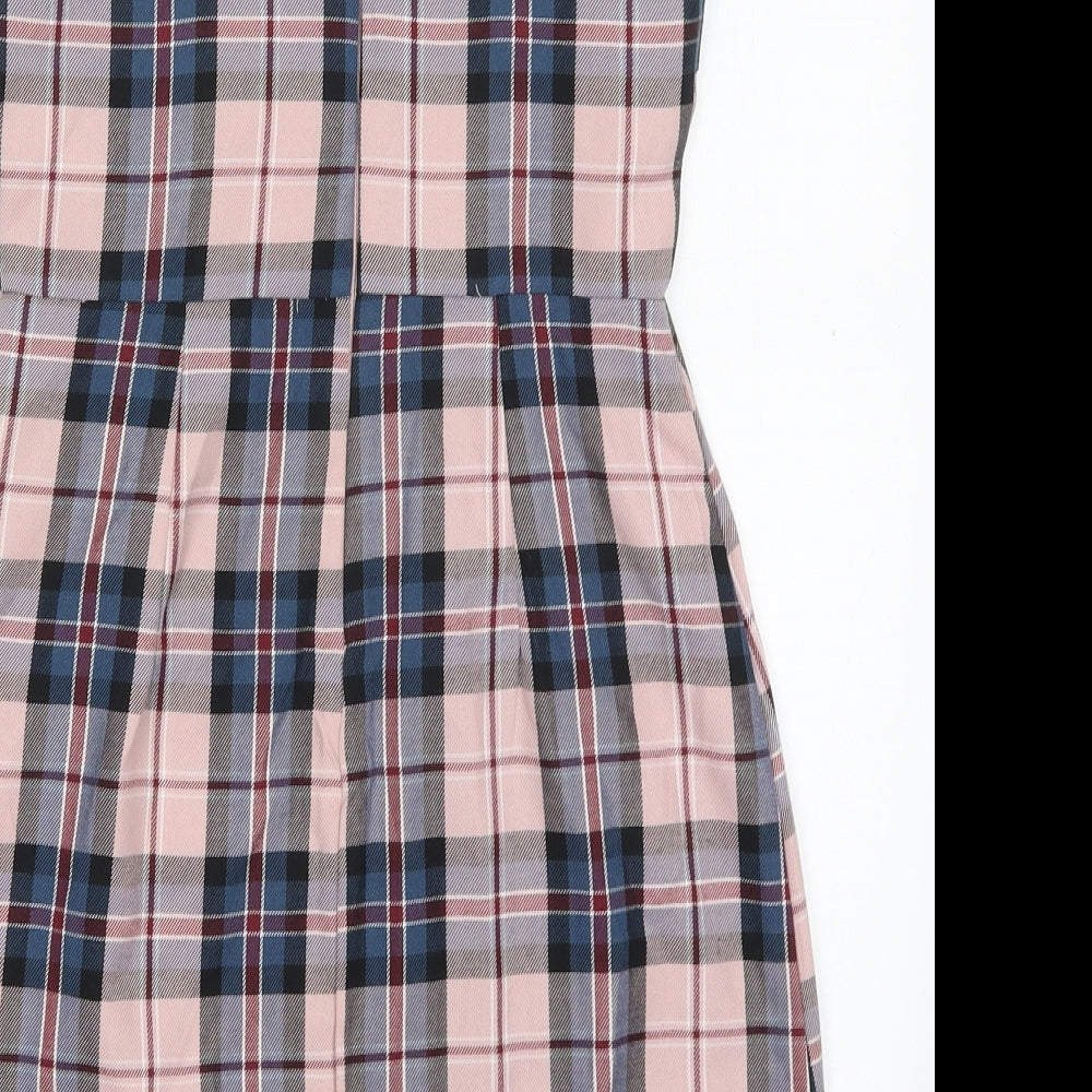Primark Womens Pink Check Polyester Mini  Size 4  Round Neck Zip