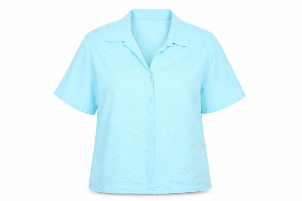 Roman Womens Blue Floral Viscose Basic Button-Up Size 16 Collared