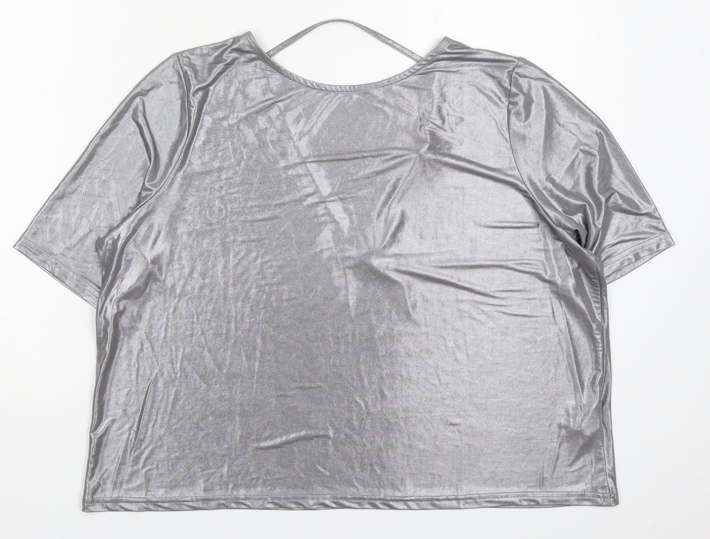 River Island Womens Silver  Polyester Basic T-Shirt Size 8 Round Neck