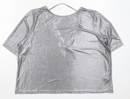 River Island Womens Silver  Polyester Basic T-Shirt Size 8 Round Neck