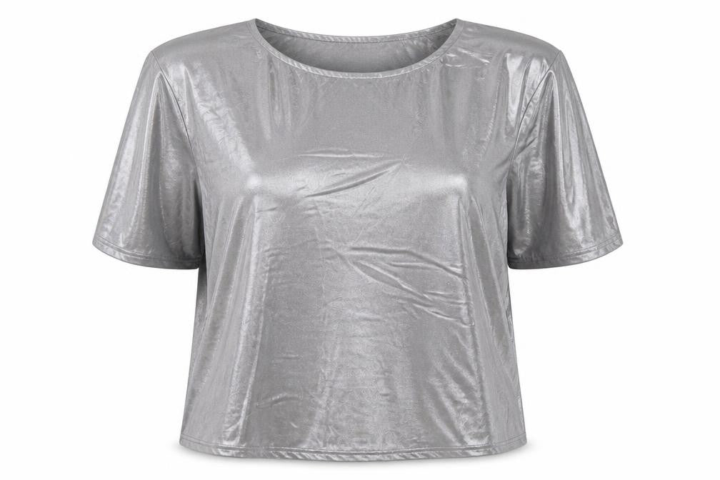River Island Womens Silver  Polyester Basic T-Shirt Size 8 Round Neck