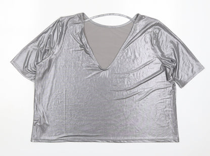 River Island Womens Silver  Polyester Basic T-Shirt Size 8 Round Neck