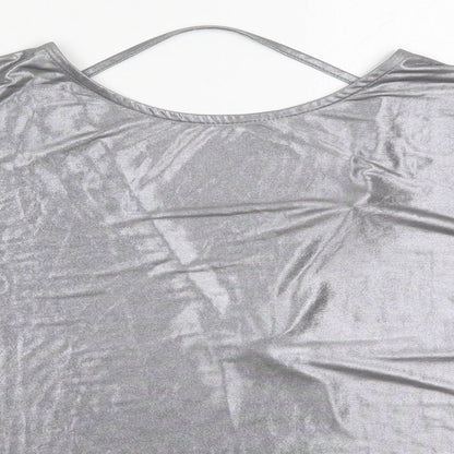 River Island Womens Silver  Polyester Basic T-Shirt Size 8 Round Neck