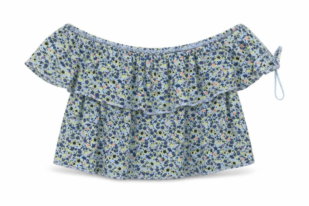 Topshop Womens Blue Floral Polyester Cropped T-Shirt Size 12 Off the Shoulder
