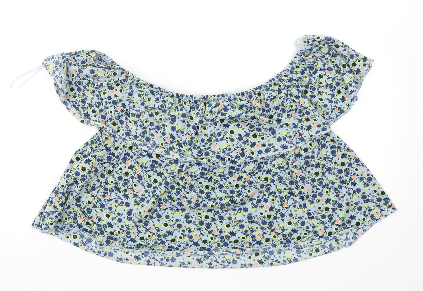 Topshop Womens Blue Floral Polyester Cropped T-Shirt Size 12 Off the Shoulder