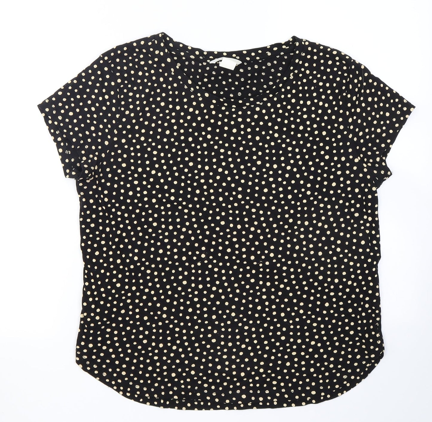 H&M Womens Black Polka Dot Cotton Basic T-Shirt Size S Crew Neck