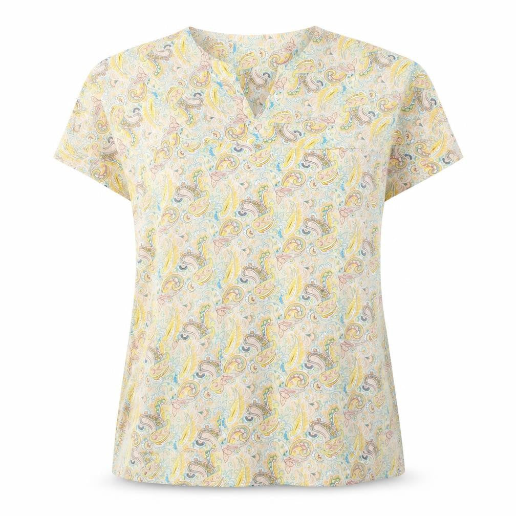 Le Roi Womens Yellow Paisley Polyester Tunic T-Shirt Size 12 V-Neck