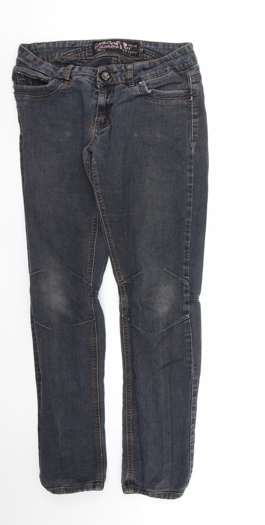 chickster Womens Black  Cotton Straight Jeans Size 12 L27 in Regular