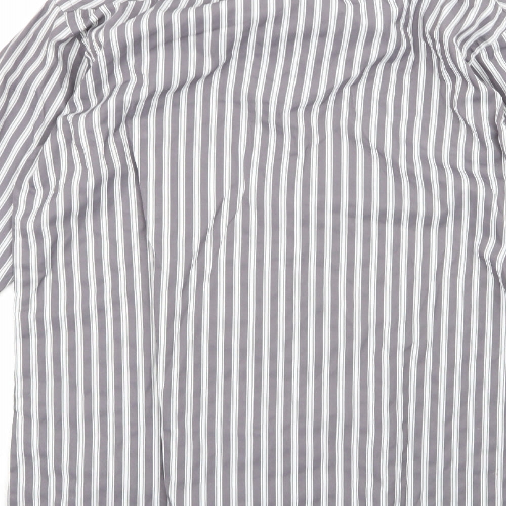 smart look Mens Multicoloured Striped Polyester  Button-Up Size 39 Crew Neck