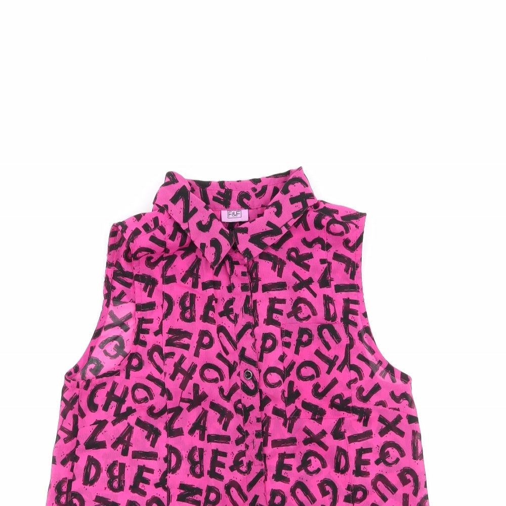 F&F Girls Multicoloured Animal Print 100% Polyester Basic Button-Up Size 12-13 Years Collared