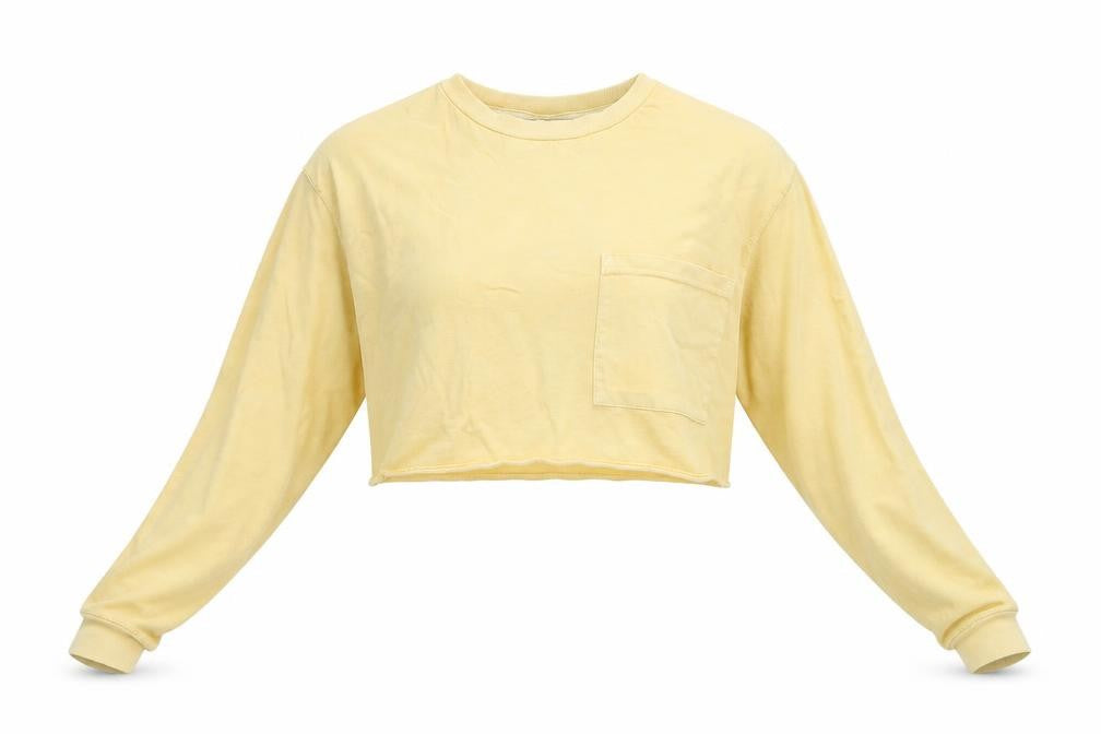 ASOS Womens Yellow  Cotton Cropped T-Shirt Size 8 Round Neck