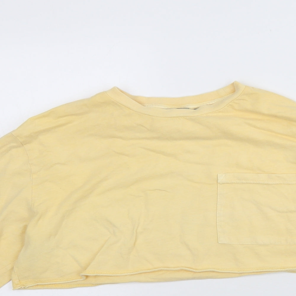 ASOS Womens Yellow  Cotton Cropped T-Shirt Size 8 Round Neck