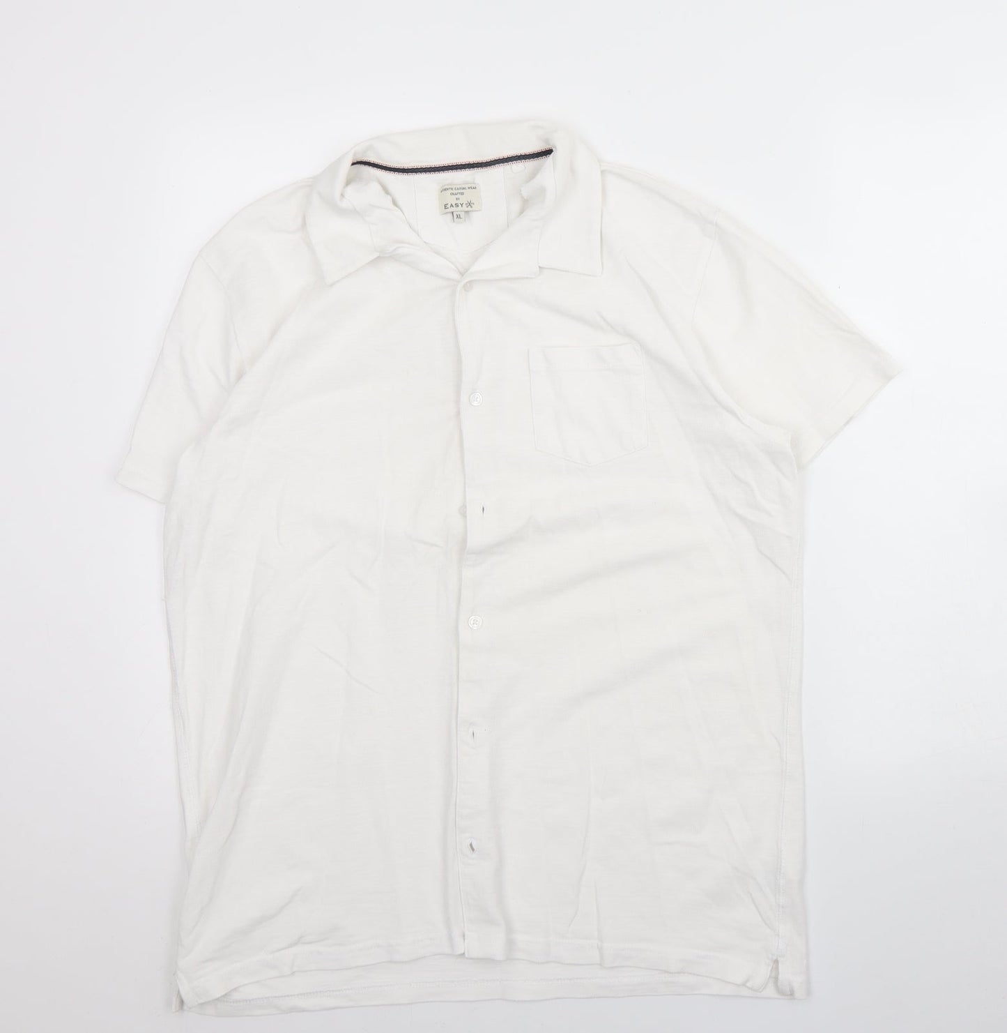 Easy Mens White  Cotton  Button-Up Size XL Collared Button