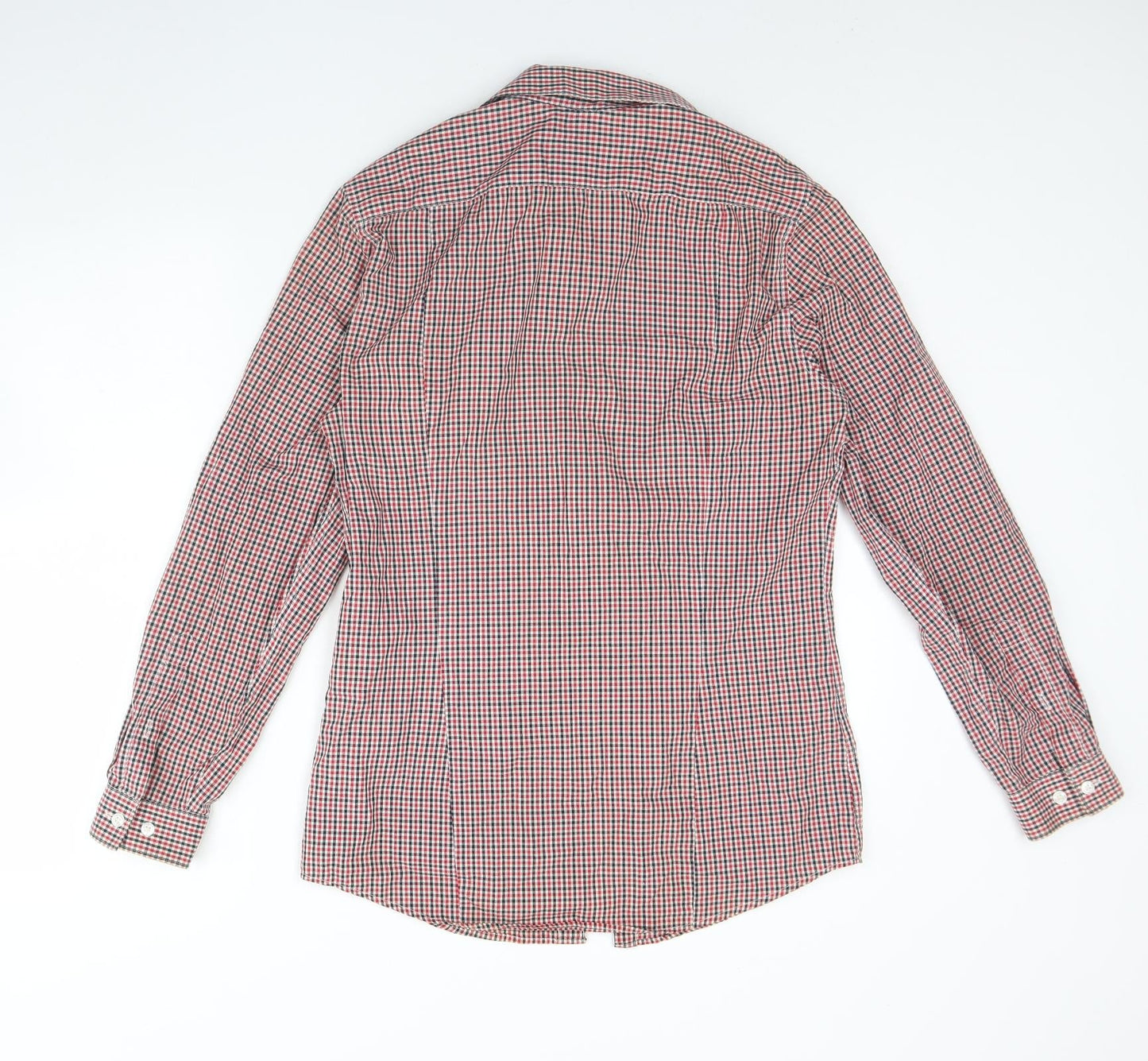 H&M Mens Red Plaid Cotton  Dress Shirt Size S Collared Button