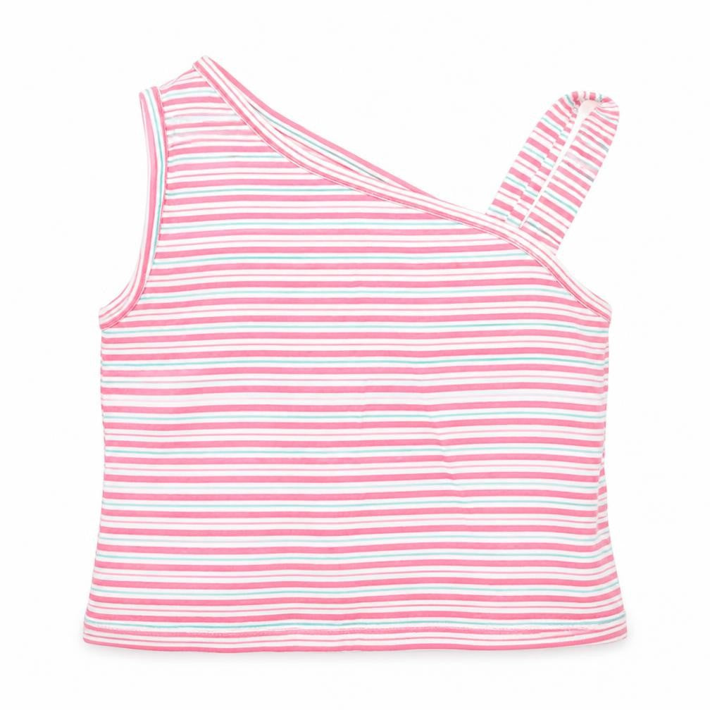 Matalan Girls Pink Striped Cotton Basic T-Shirt Size 4 Years One Shoulder