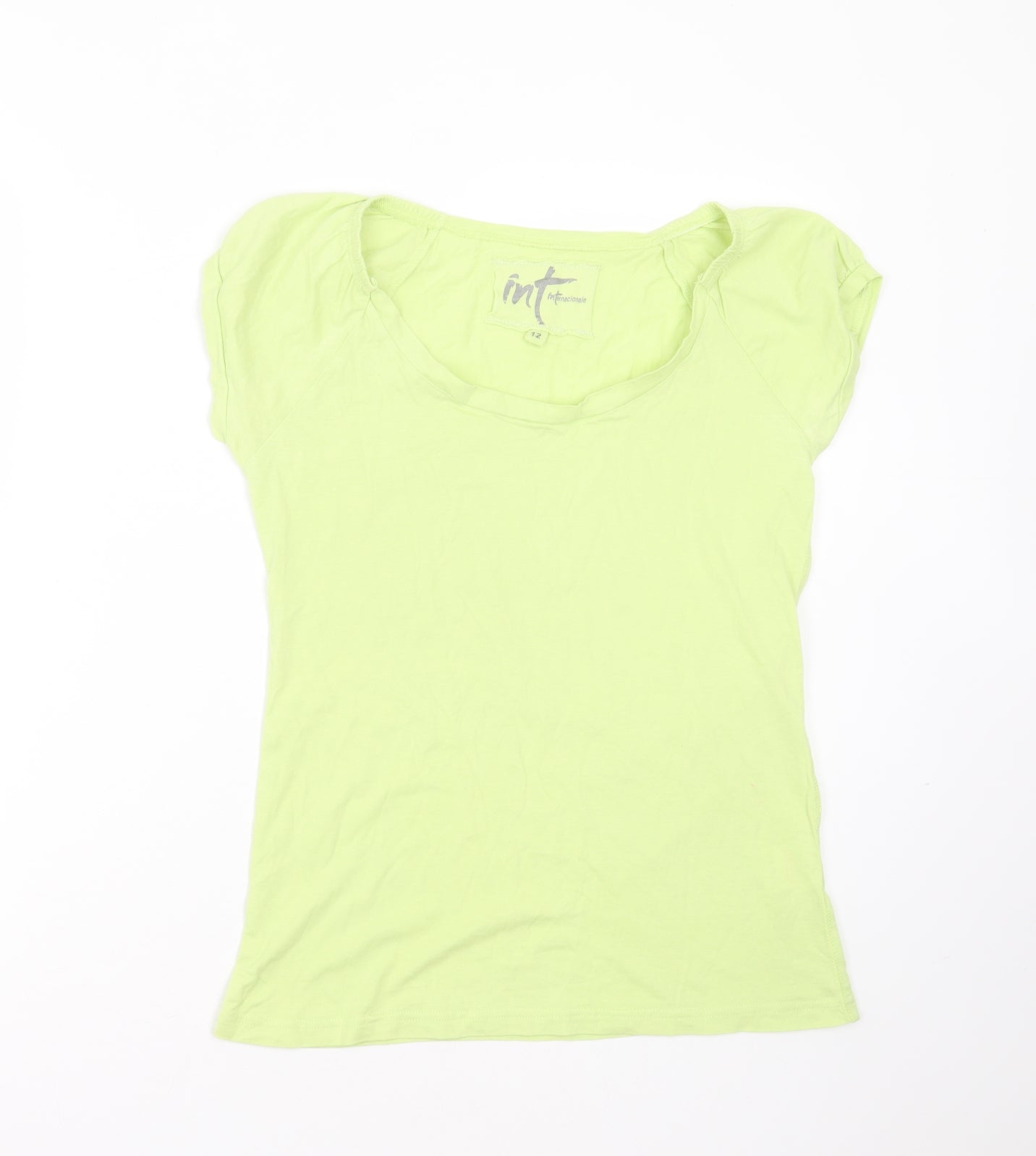 Internationale Womens Green  Cotton Basic T-Shirt Size 12 Round Neck