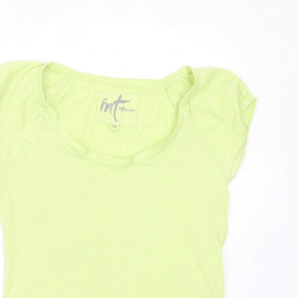 Internationale Womens Green  Cotton Basic T-Shirt Size 12 Round Neck