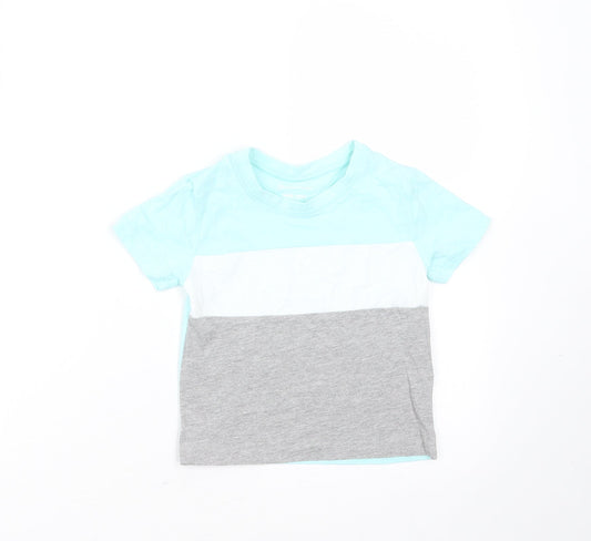 Primark Baby Green Colourblock Cotton Basic T-Shirt Size 18-24 Months Round Neck