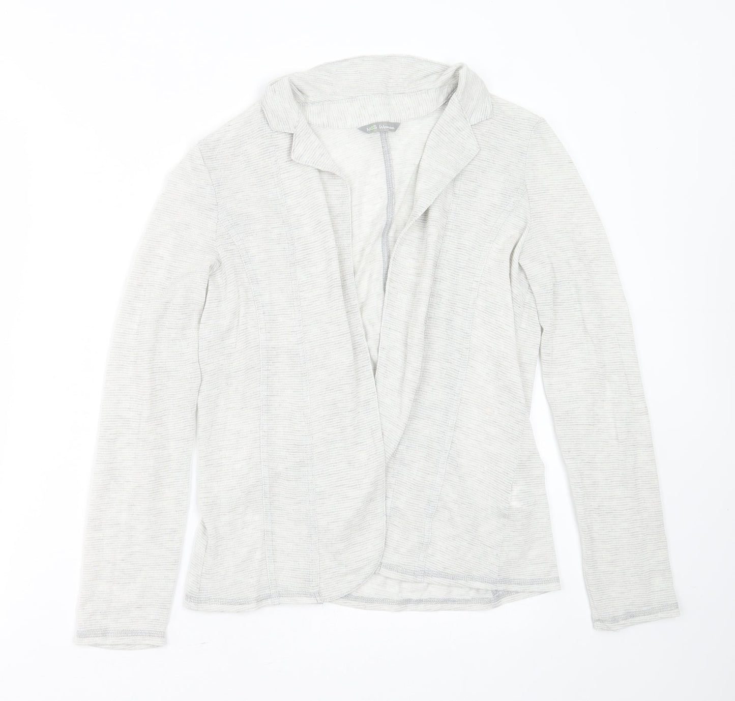 Marks and Spencer Womens Grey Collared Striped Viscose Cardigan Jumper Size 10