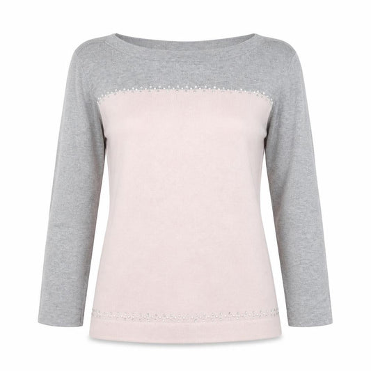 Next Womens Pink Boat Neck  Cotton Pullover Jumper Size 10   - Rhinestone detail