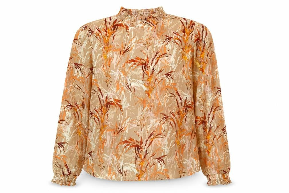 VILA Womens Brown Geometric Polyester Basic Blouse Size 10 High Neck