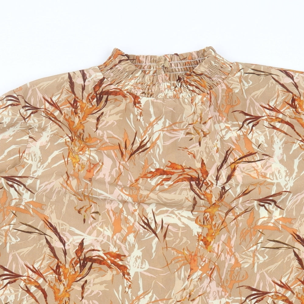 VILA Womens Brown Geometric Polyester Basic Blouse Size 10 High Neck