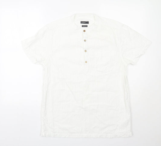 Peacocks Mens White  Cotton  Button-Up Size S Round Neck Button