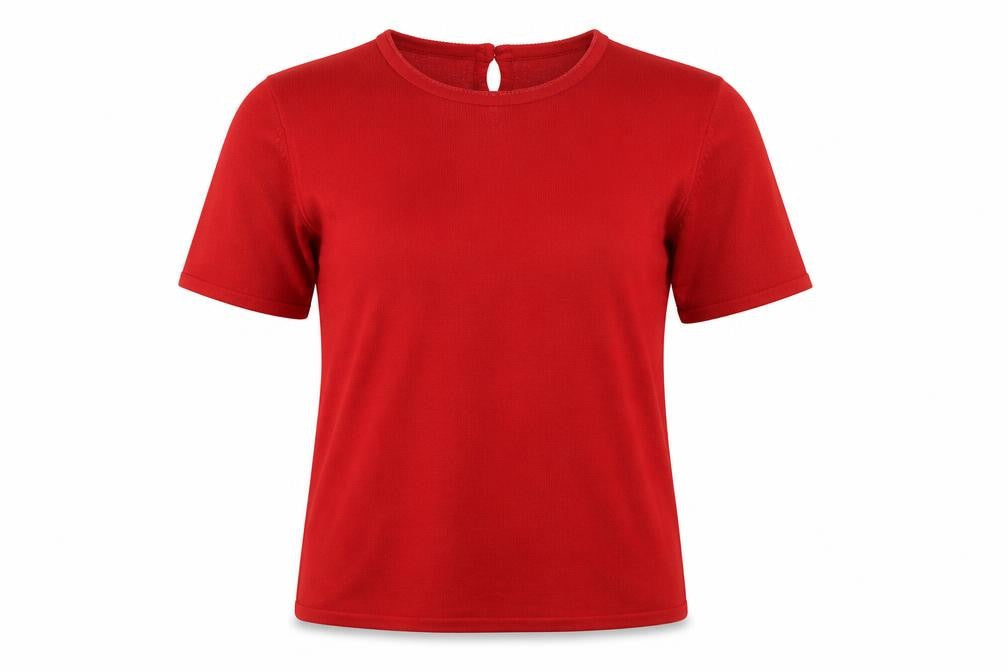 Alexara Womens Red  Acrylic Basic T-Shirt Size S Round Neck