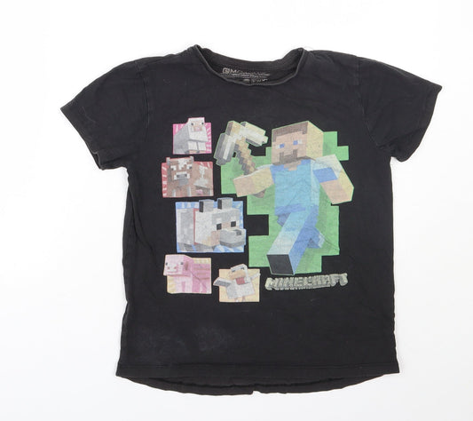 Mojang Boys Black  Cotton Basic T-Shirt Size 10-11 Years Round Neck  - Minecraft