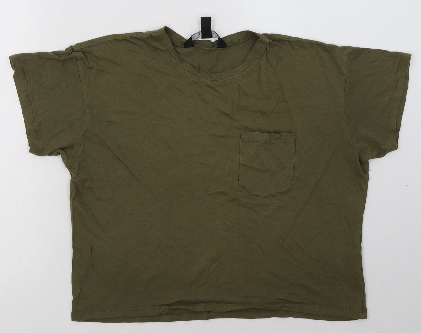 New Look Girls Green  Cotton Cropped T-Shirt Size 14-15 Years Crew Neck Pullover