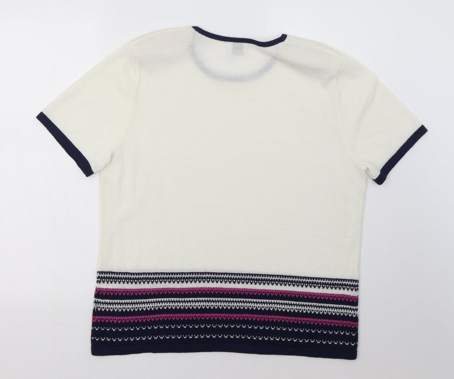 eastext Womens White Geometric Acrylic Pullover Sweatshirt Size 14  Pullover