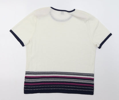 Eastex Womens White Geometric Acrylic Pullover Sweatshirt Size 14  Pullover