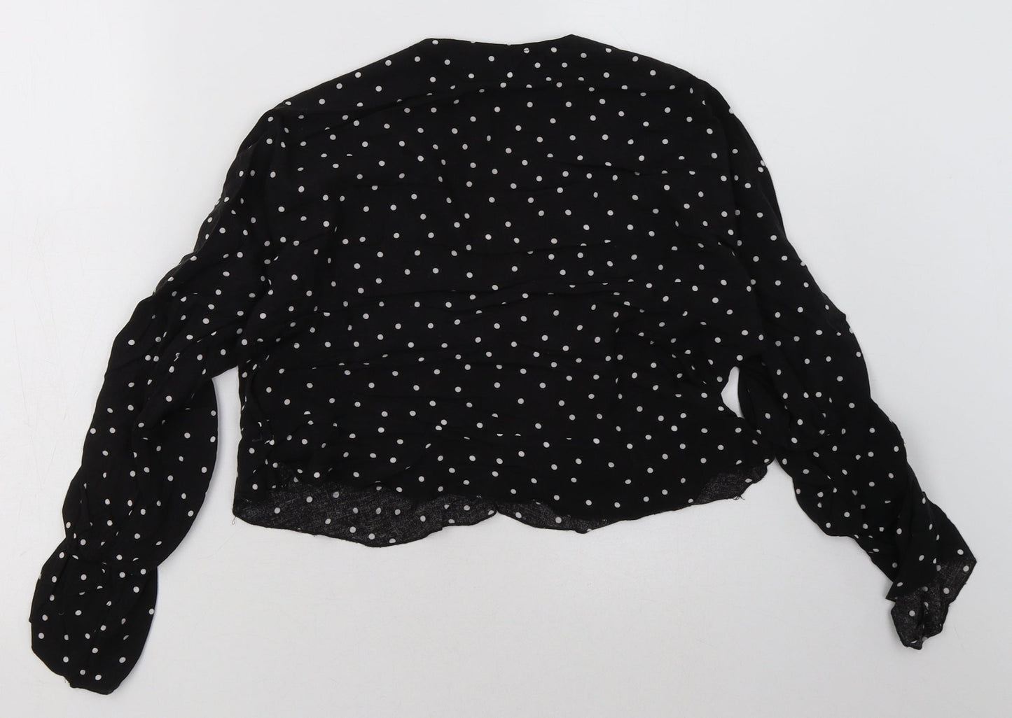 PRETTYLITTLETHING Womens Black Polka Dot Cotton Cropped Blouse Size 10 V-Neck