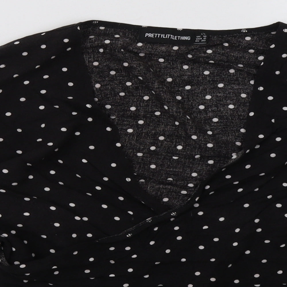PRETTYLITTLETHING Womens Black Polka Dot Cotton Cropped Blouse Size 10 V-Neck