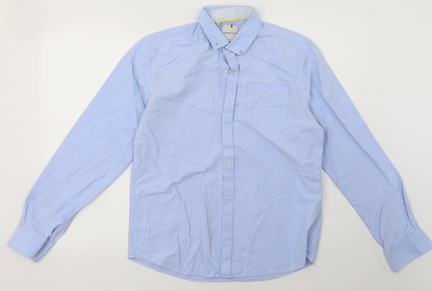 larsson & co Mens Blue  Cotton  Button-Up Size M Collared Button