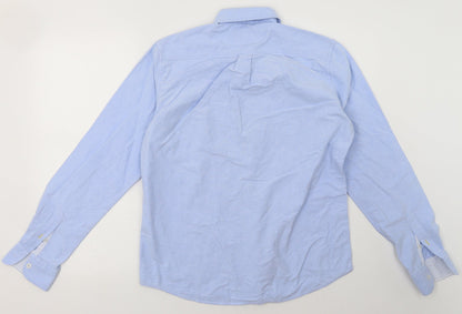 larsson & co Mens Blue  Cotton  Button-Up Size M Collared Button