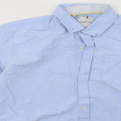 larsson & co Mens Blue  Cotton  Button-Up Size M Collared Button