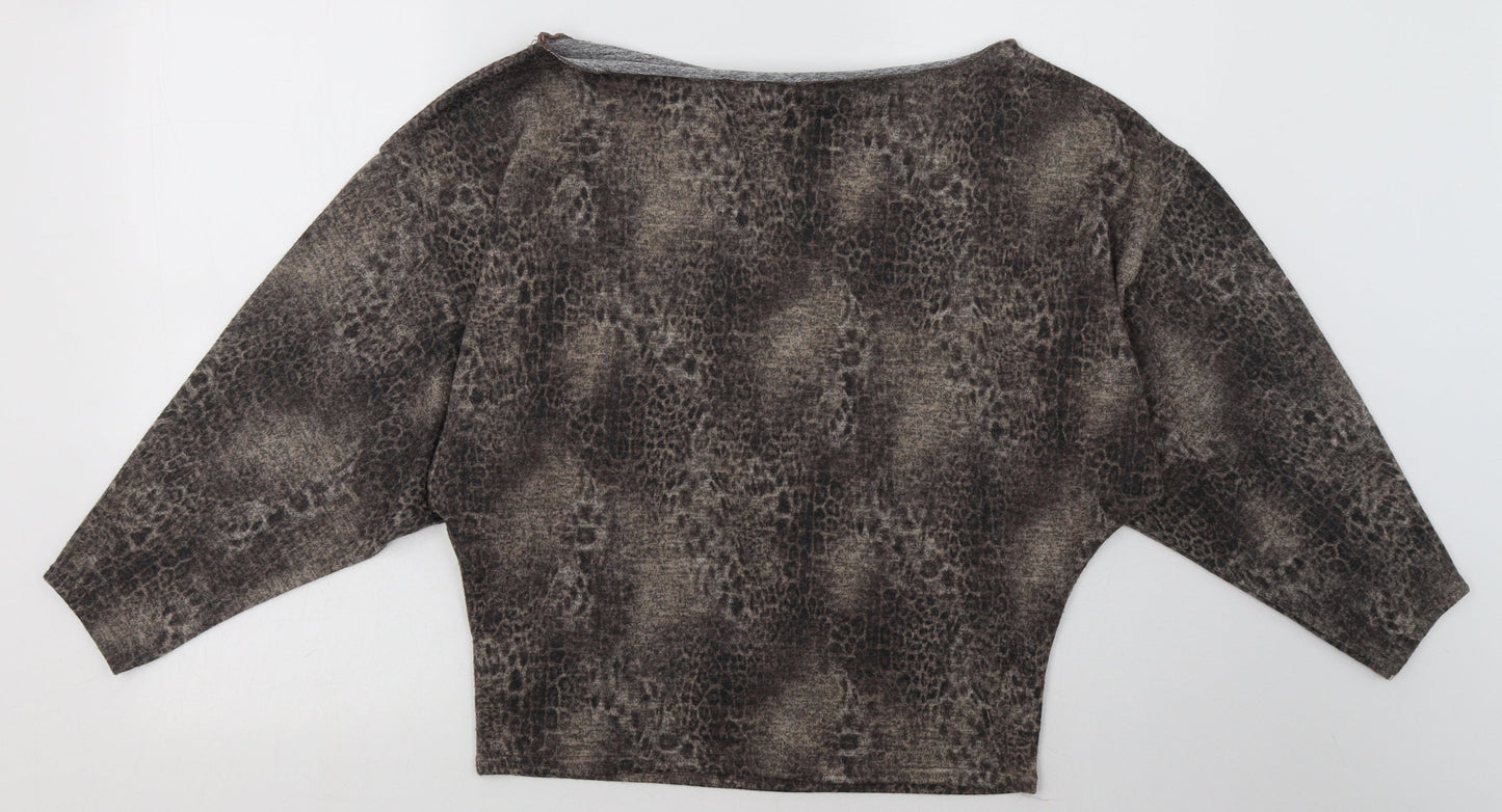 Lipsy Womens Brown Animal Print Polyester Pullover Sweatshirt Size 4  Pullover